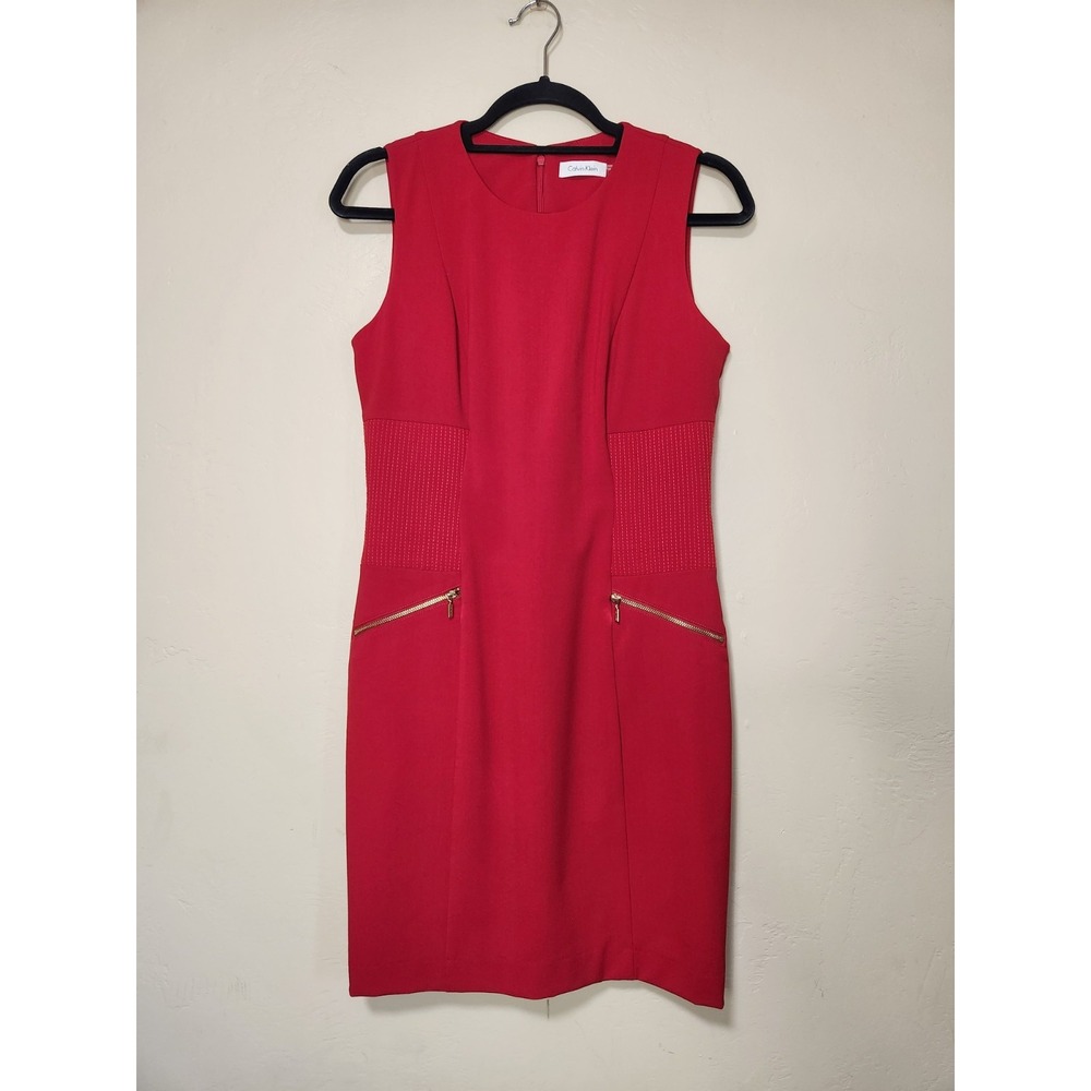 Calvin Klein Red Sheath Dress With Pockets Womens Size 6 Sleeveless